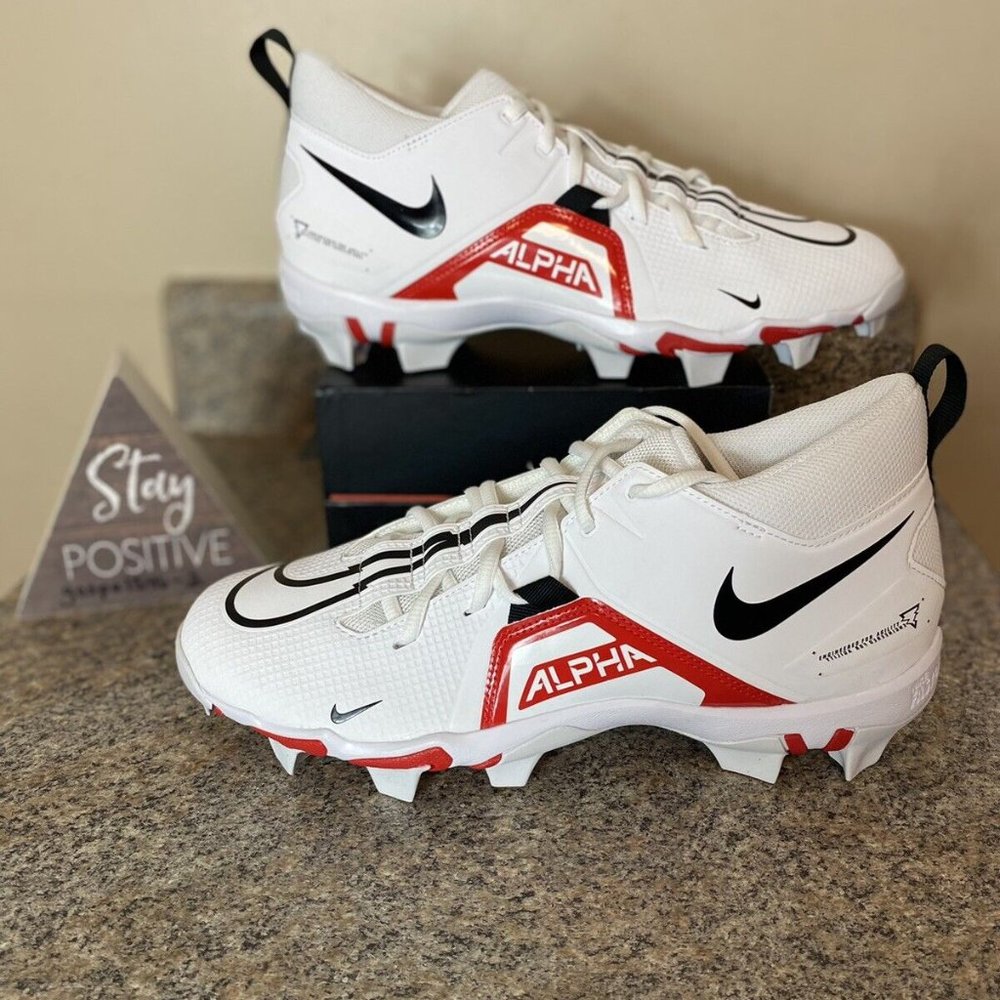 Nike Alpha Menace 3 Shark Football Cleats White / Red (CV0582-103) Mens Size 14